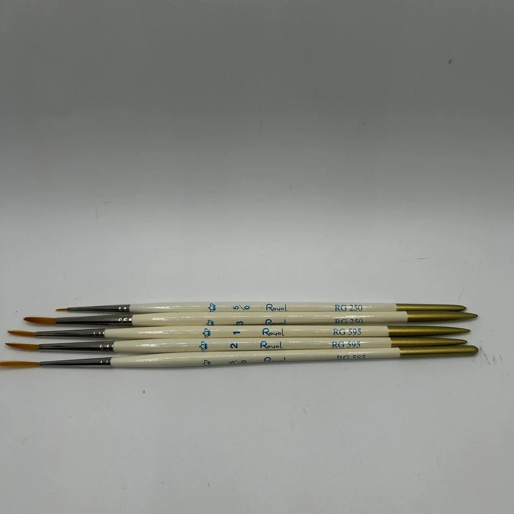 Royal Langnickel Detail Paint Brush Set 5pc Cream Gold Excellent Golden Taklon